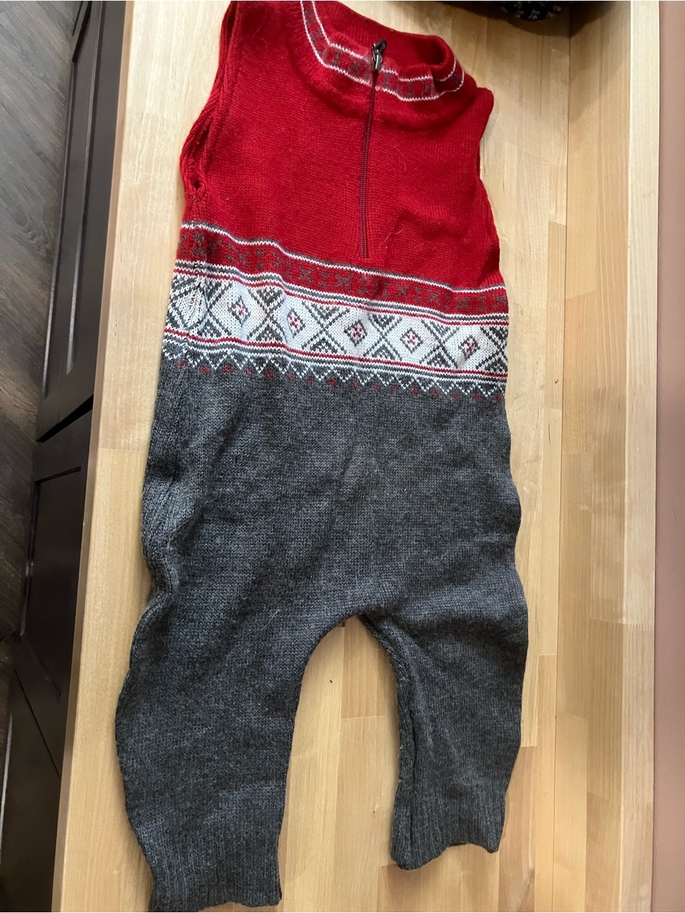 Kids Red and Gray Knit One-Piece Romper